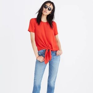 NWT Madewell Silk Button-Back Tie Tee